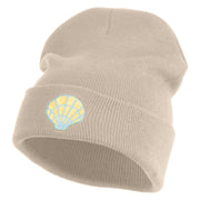 Pastel SeaShell Embroidered Patched 12 Inch Long Knitted Beanie - Birch OSFM