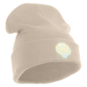 Pastel SeaShell Embroidered Patched 12 Inch Long Knitted Beanie - Birch OSFM