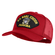 U.S. Naval Station Panama Patched Solid Cotton Twill Mesh Prostyle Cap - Red OSFM