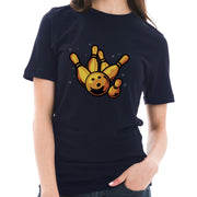 Bowling Pins Graphic Design Ring Spun Combed Cotton Short Sleeve Deluxe Jersey T-Shirt - Navy XS