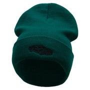 Muscle Car Embroidered 12 Inch Long Knitted Beanie - Dk-Green OSFM