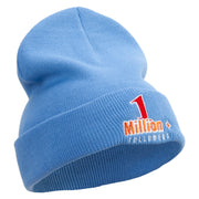 1 Million Followers Embroidered 12 Inch Long Knitted Beanie - Sky-Blue OSFM