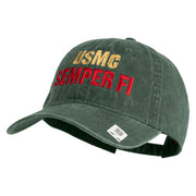 USMC Semper Fi Embroidered Washed Solid Pigment Dyed Cotton Twill Brass Buckle Cap - Dk-Green OSFM