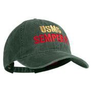 USMC Semper Fi Embroidered Washed Solid Pigment Dyed Cotton Twill Brass Buckle Cap - Dk-Green OSFM