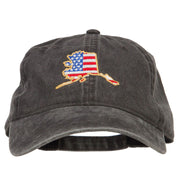 USA Flag Alaska Map Embroidered Washed Buckle Cap