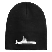 Made in USA US Navy Submarines Embroidered 8 Inch Solid Knit Short Beanie - Black OSFM