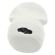 Muscle Car Embroidered 12 Inch Long Knitted Beanie - White OSFM