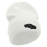 Muscle Car Embroidered 12 Inch Long Knitted Beanie - White OSFM