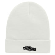 Muscle Car Embroidered 12 Inch Long Knitted Beanie - White OSFM