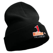 1 Million Followers Embroidered 12 Inch Long Knitted Beanie - Black OSFM