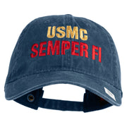USMC Semper Fi Embroidered Washed Solid Pigment Dyed Cotton Twill Brass Buckle Cap - Navy OSFM