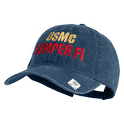 USMC Semper Fi Embroidered Washed Solid Pigment Dyed Cotton Twill Brass Buckle Cap - Navy OSFM
