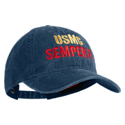 USMC Semper Fi Embroidered Washed Solid Pigment Dyed Cotton Twill Brass Buckle Cap - Navy OSFM