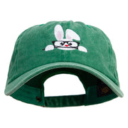 Bunny Wear Glasses Embroidered Unstructured Pigment Dyed Cotton Cap - Kelly-Green OSFM