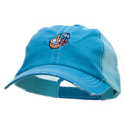 Vacation Coconut Embroidered Low Profile Special Cotton Mesh Cap - Aqua OSFM