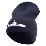 Made in USA US Navy Submarines Embroidered 8 Inch Solid Knit Short Beanie - Navy OSFM