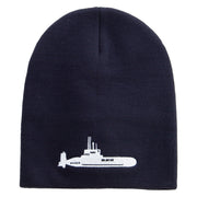 Made in USA US Navy Submarines Embroidered 8 Inch Solid Knit Short Beanie - Navy OSFM