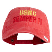USMC Semper Fi Embroidered Washed Solid Pigment Dyed Cotton Twill Brass Buckle Cap - Red OSFM