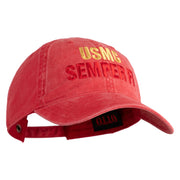 USMC Semper Fi Embroidered Washed Solid Pigment Dyed Cotton Twill Brass Buckle Cap - Red OSFM