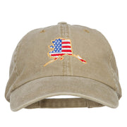 USA Flag Alaska Map Embroidered Washed Buckle Cap