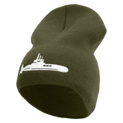 Made in USA US Navy Submarines Embroidered 8 Inch Solid Knit Short Beanie - Olive OSFM