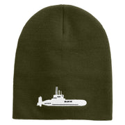 Made in USA US Navy Submarines Embroidered 8 Inch Solid Knit Short Beanie - Olive OSFM