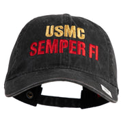 USMC Semper Fi Embroidered Washed Solid Pigment Dyed Cotton Twill Brass Buckle Cap - Black OSFM