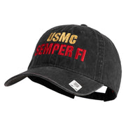 USMC Semper Fi Embroidered Washed Solid Pigment Dyed Cotton Twill Brass Buckle Cap - Black OSFM