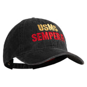 USMC Semper Fi Embroidered Washed Solid Pigment Dyed Cotton Twill Brass Buckle Cap - Black OSFM