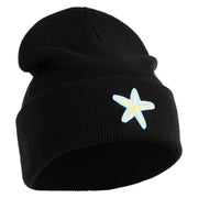 Pastel Starfish Embroidered Patched 12 Inch Long Knitted Beanie - Black OSFM