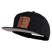 Old English E Faux Leather Patched Cotton Flat Bill Pro Cap - Black OSFM