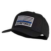 Silver USA Flag Retired Blue Line Patched Solid Cotton Twill 5 Panel Prostyle Snap Cap - Black OSFM