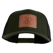 Artist Palette Faux Leather Patched Mesh Trucker Cap - Olive Black OSFM