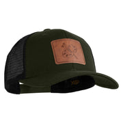 Artist Palette Faux Leather Patched Mesh Trucker Cap - Olive Black OSFM