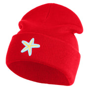 Pastel Starfish Embroidered Patched 12 Inch Long Knitted Beanie - Red OSFM