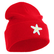 Pastel Starfish Embroidered Patched 12 Inch Long Knitted Beanie - Red OSFM