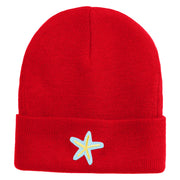 Pastel Starfish Embroidered Patched 12 Inch Long Knitted Beanie - Red OSFM