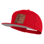 Old English E Faux Leather Patched Cotton Flat Bill Pro Cap - Red OSFM