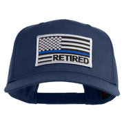 Silver USA Flag Retired Blue Line Patched Solid Cotton Twill 5 Panel Prostyle Snap Cap - Navy OSFM