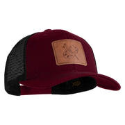Artist Palette Faux Leather Patched Mesh Trucker Cap - Burgundy Black OSFM