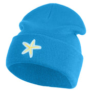 Pastel Starfish Embroidered Patched 12 Inch Long Knitted Beanie - Aqua OSFM