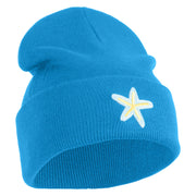 Pastel Starfish Embroidered Patched 12 Inch Long Knitted Beanie - Aqua OSFM