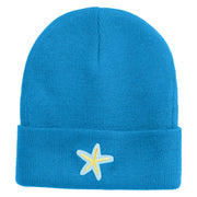 Pastel Starfish Embroidered Patched 12 Inch Long Knitted Beanie - Aqua OSFM