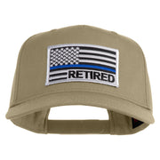 Silver USA Flag Retired Blue Line Patched Solid Cotton Twill 5 Panel Prostyle Snap Cap - Khaki OSFM