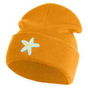 Pastel Starfish Embroidered Patched 12 Inch Long Knitted Beanie - Camel OSFM