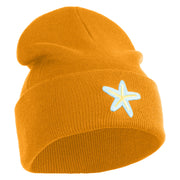Pastel Starfish Embroidered Patched 12 Inch Long Knitted Beanie - Camel OSFM