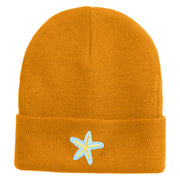 Pastel Starfish Embroidered Patched 12 Inch Long Knitted Beanie - Camel OSFM