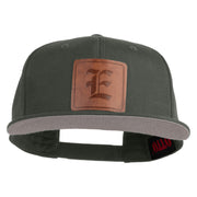 Old English E Faux Leather Patched Cotton Flat Bill Pro Cap - Charcoal OSFM