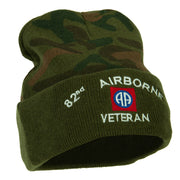 US Army 82nd Airborne Veteran Logo Embroidered Camo Knit Long Cuff Beanie