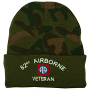 US Army 82nd Airborne Veteran Logo Embroidered Camo Knit Long Cuff Beanie